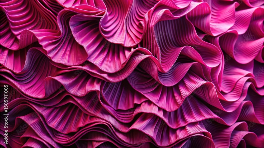 Poster abstract pink fabric with soft, flowing ruffles, creating a textural and visually captivating design