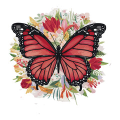 Beautiful monarch butterfly with orange wings on a colorful flower in a summer garden