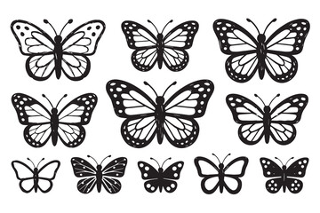 Fototapeta premium Collection of Different Black and White Butterfly Illustrations