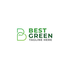 Fototapeta premium Letter B Green logo design, combination of leaf and B letter mark icon