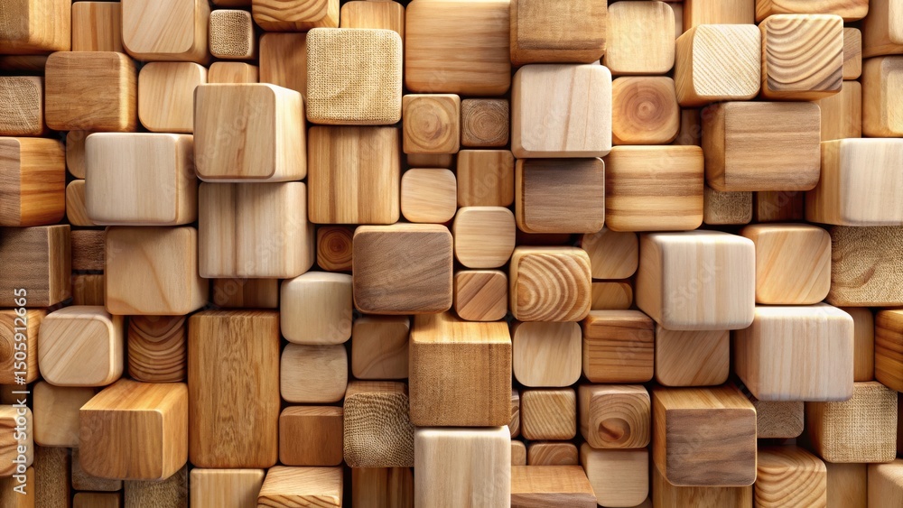 Aufkleber a textured background of wooden blocks arranged in a random pattern, showcasing the natural beauty o