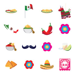 Vector Illustration Set of Mexican Culture Icons on White Background