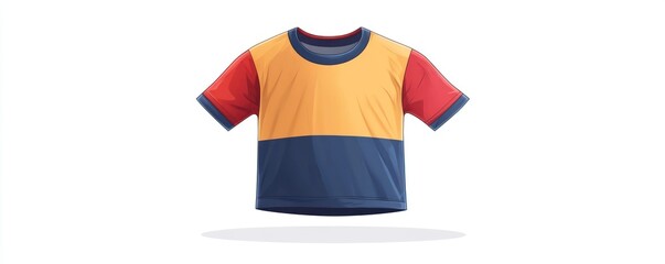 Isolated cartoon t shirt with red sleeves yellow upper and blue lower part on a white background