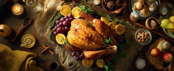The beautifully arranged turkey centerpiece for a festive Thanksgiving feast.