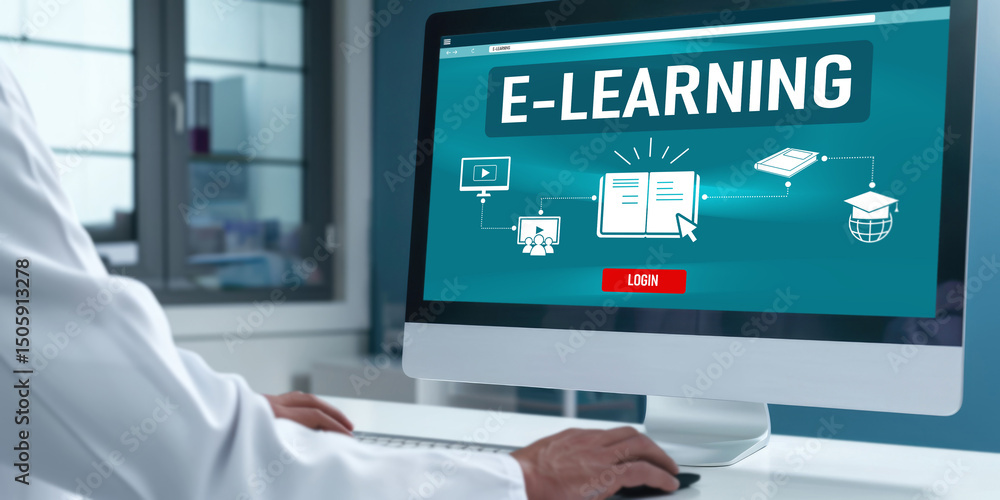 Poster e-learning website with brisk sofware for student to study online on the internet network