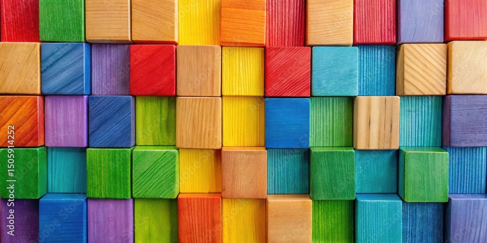 Aufkleber a vibrant rainbow of colors on wooden blocks arranged in a repeating pattern creating a geometric ab