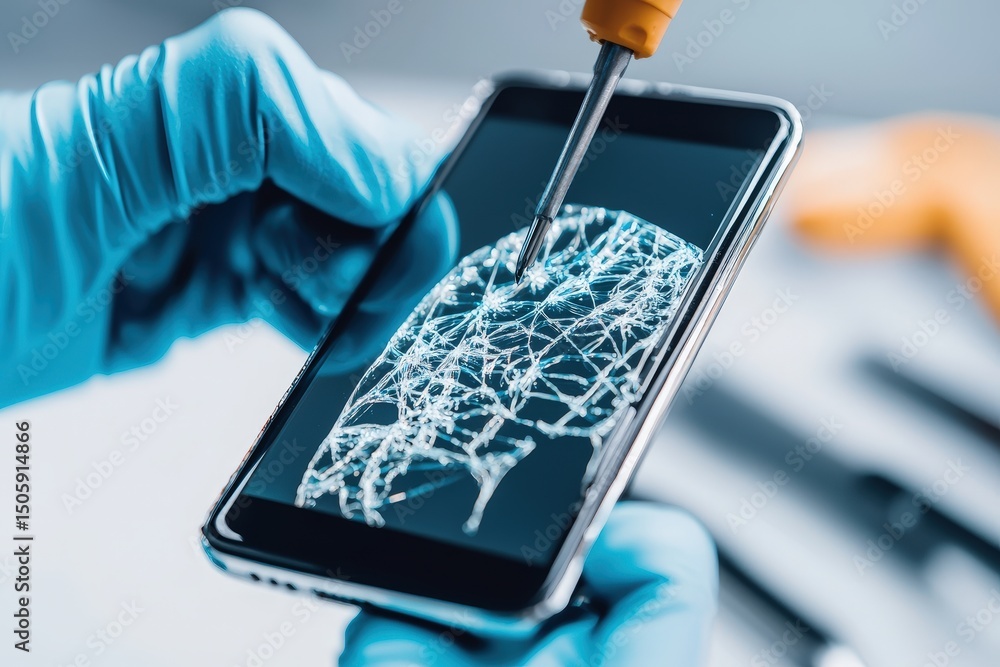 Poster a hand holding a smartphone displaying a network design, symbolizing technology and innovation.