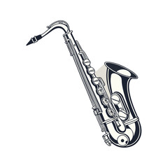 Baritone vector art illustration. saxophone with musical notes.