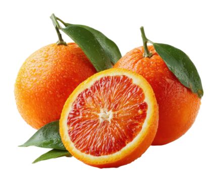 Freshly cut blood oranges citrus orchard food natural view vibrant colors isolated on transparent background