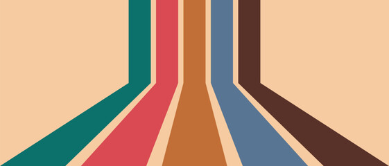 Retro background Design with colorful Perspective Line. Retro vintage 70s style stripes background poster lines. Vector illustration.