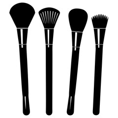 Black makeup brush set silhouette vector illustration