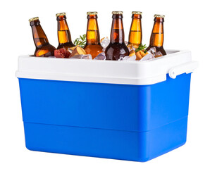 Blue Foam Cooler Box with Ice and Refreshments – Transparent Background