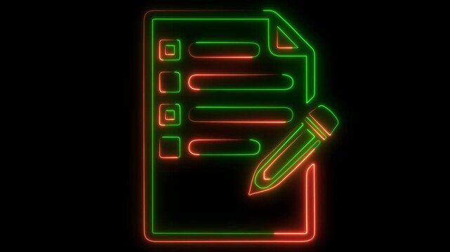 Neon plan management components icon animation  tow clour read abd bulu with glowing effect on black background