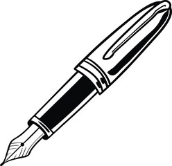 Elegant Fountain Pen: A beautifully illustrated fountain pen exudes timeless elegance, its sleek design rendered in classic black and white.