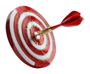 Dart hitting target bullseye game room focused composition dynamic action isolated on transparent background