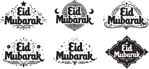 Silhouette Collection Set of Eid Mubarak Calligraphy Illustration