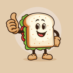 Happy Thumb Up Sandwich Mascot Vector Design with Smile.eps
