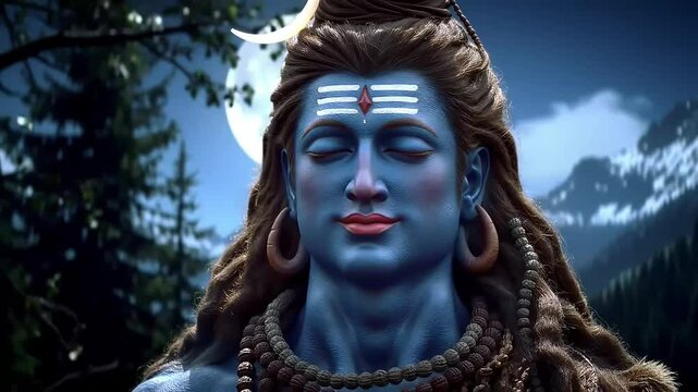 Lord shiva meditating under moonlight in the himalayan mountains
