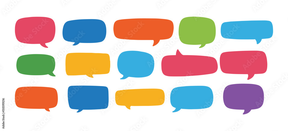 Poster flat speech bubble and dialogue set vector. colorful chat text doodles. set of bright colorful speec