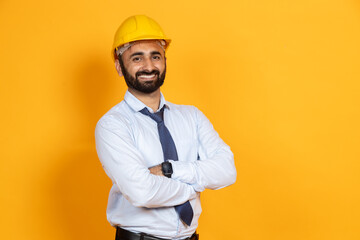 Portrait of Indian young man as Engineer on isolated background with copy space