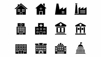 Silhouette House Icons &ndash; Minimal Black Residential Home Vector Set