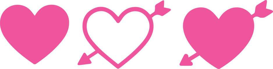 Pink Heart and Arrow Icons Set Love and Romance Symbols