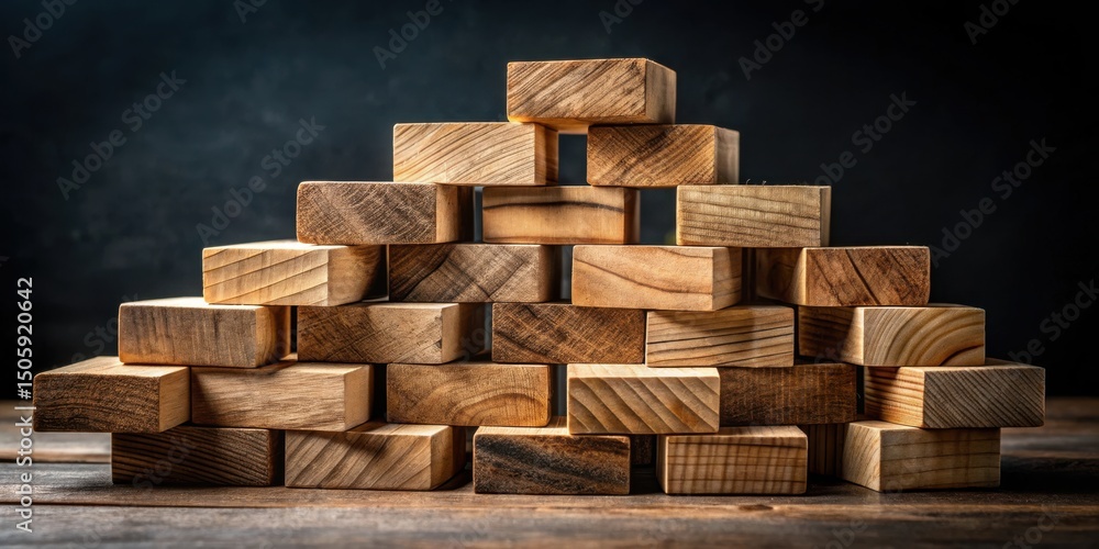 Fototapete a stack of wooden blocks arranged in a pyramidal pattern, showcasing the intricate grain patterns of