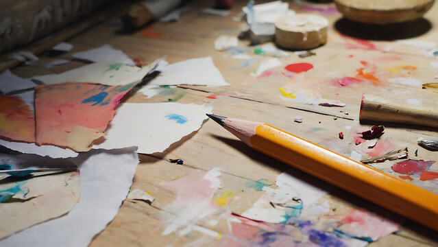 Art studio mess with pencil - Powered by Adobe