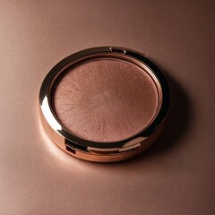 Dimly lit rose gold makeup compact with soft shadows, isolated.