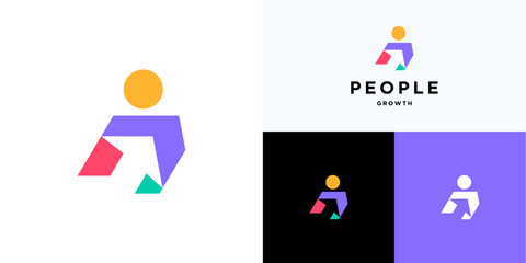 Progress growth people logo icon design, Vector illustration element editable, Creative idea symbol arrow up sign with human, Person profit success with colorful for brand identity and business