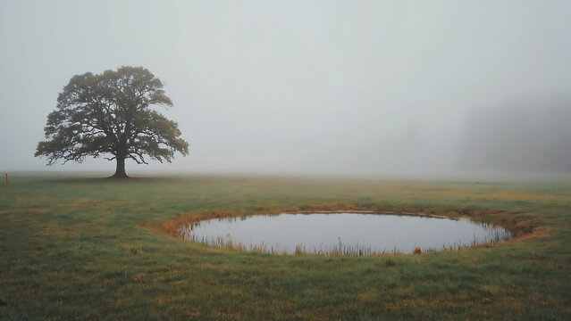 Solitary Oak in the Morning Mist