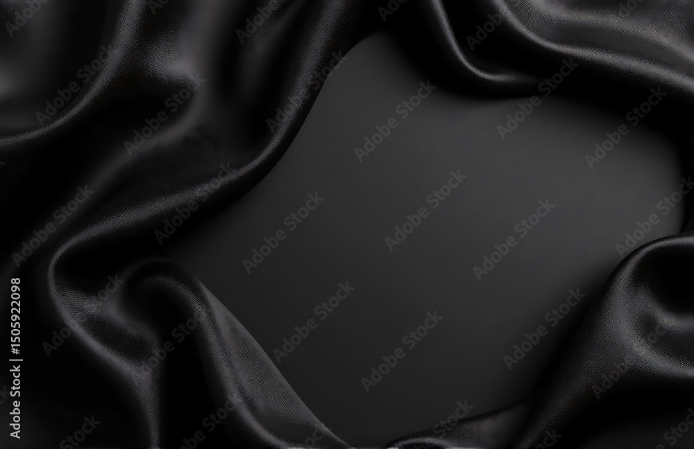 Poster dark elegant background made black silk satin allows clean flat lay table top design space add text
