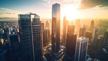 Obraz premium Stunning Sunrise over a Modern City Skyline Architectural Marvels at Golden Hour