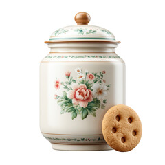 Floral Ceramic Cookie Jar with Single Biscuit