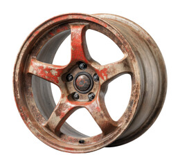 Rusty car wheel urban vehicle parts industrial environment detailed view automotive concept isolated on transparent background