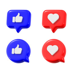 3d style like and love social media icon elements 