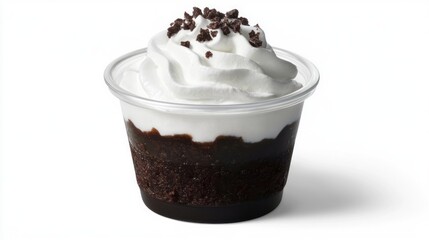 Dessert cup with whipped cream and chocolate crumbles