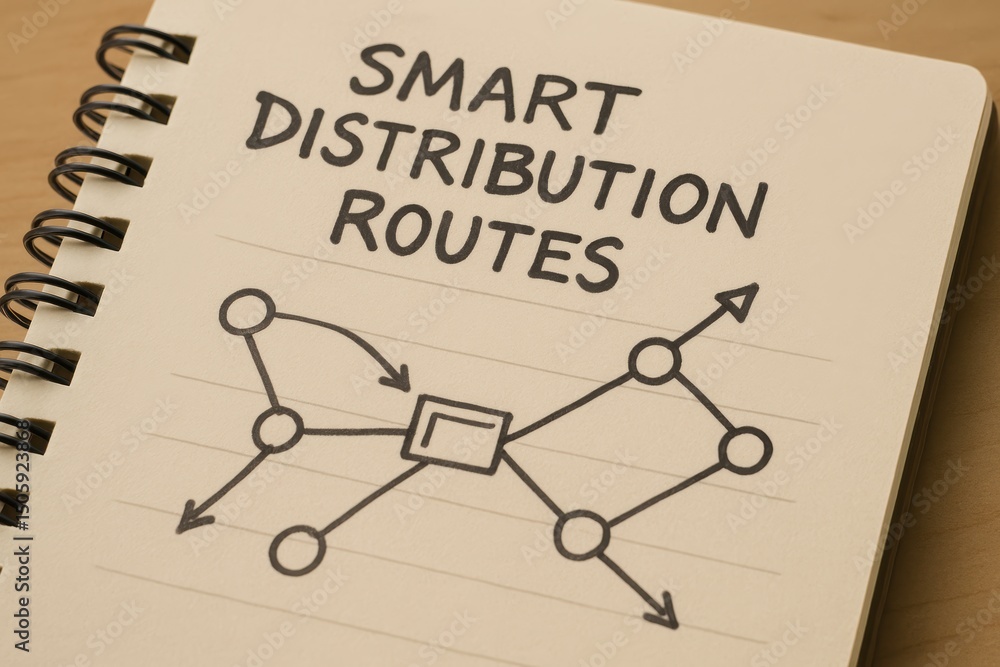 Aufkleber smart distribution routes concept illustrated in notebook with sketch and creative annotations