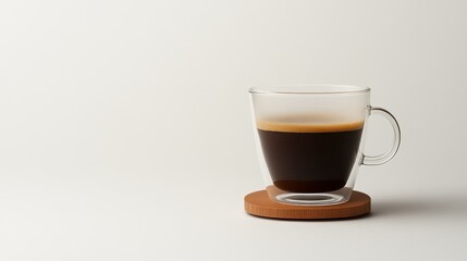 Glass Espresso Cup on Wooden Coaster