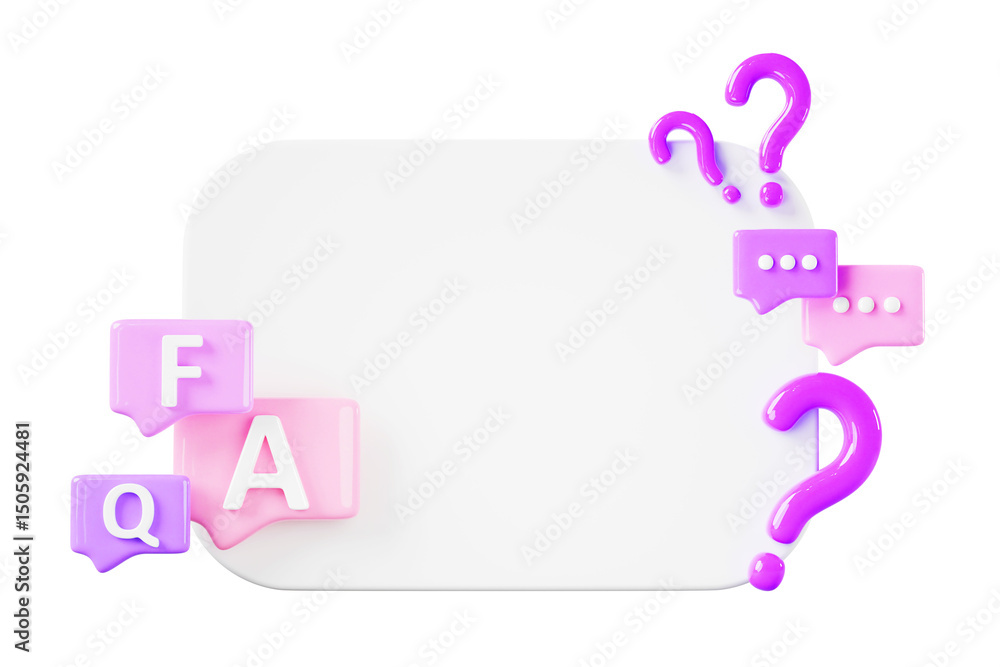 Aufkleber 3d white blank poster with faq speech bubbles render icon. social media question, answer post banner