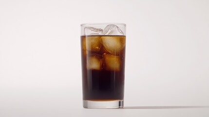 Iced cola drink in glass on white background