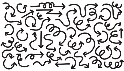 Set of cute pen line doodle element vector. Hand drawn doodle collection of arrows. Design for print, cartoon, card, decoration, sticker.