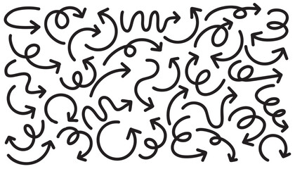 Set of cute pen line doodle element vector. Hand drawn doodle collection of arrows. Design for print, cartoon, card, decoration, sticker.