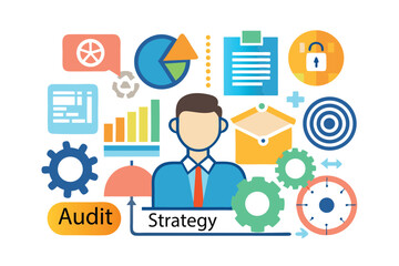 Business Strategy and Analytics Concept with Colorful Icons and Human Figure