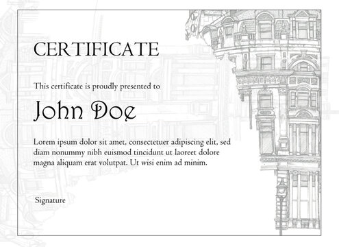 Architectural Line Drawing Certificate Template &ndash; Minimalist Urban Design Award Layout