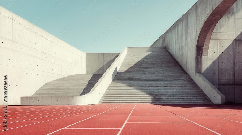 Poster modern architectural design featuring unique staircase and track in minimalist style with soft light