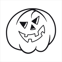Orange carved pumpkin jack-o'-lantern with a spooky face for Halloween celebration in October