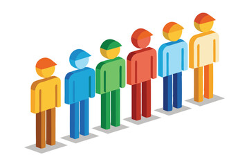 Isometric Colorful People Standing in a Row on White Background Illustration