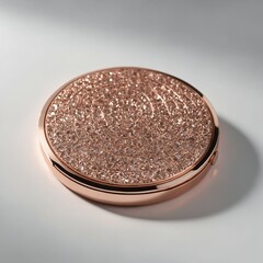 3D rendering of rose gold compact at a 45-degree angle on white.