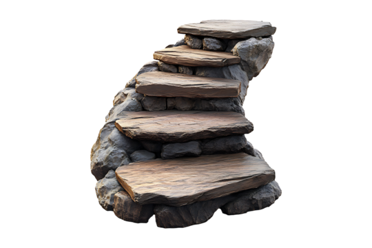 Steps constructed from stones and wood slabs isolated on transparent background. - Powered by Adobe